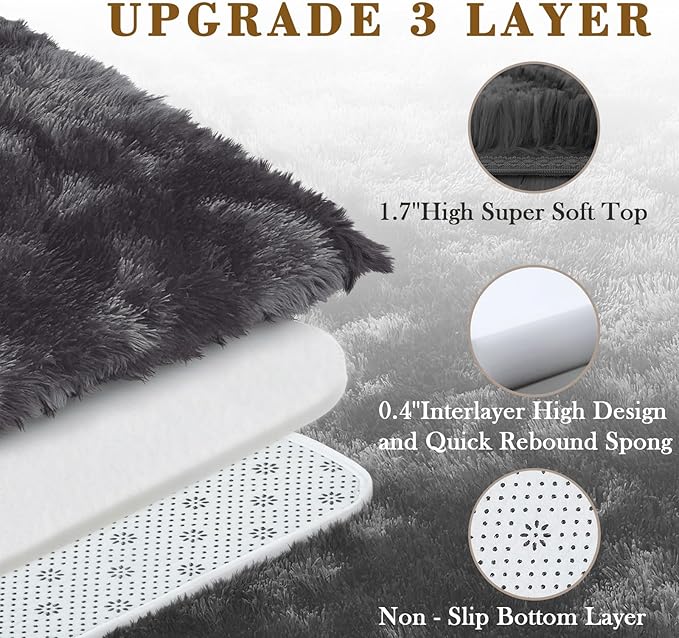 Area Rugs 9x12 Living Room, Large Area Rug Shag Shaggy Carpet Soft Plush Furry Bedside Rug, Machine Washable Area Rugs for Bedroom Kids Girls Boys Anti Slip(9 x 12, Dark Grey Tie-Dyed)