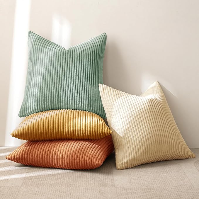 MIULEE Boho Farmhouse Throw Pillow Covers 18x18 Inch Set of 4 Summer Modern Natural Decorative Cushion Covers Soft Corduroy Spring Decor for Couch Bed Sofa Living Room Orange Teal Gradient Series
