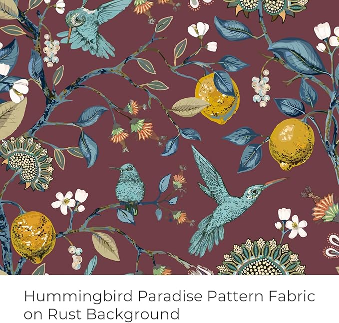 Rust Vintage Floral Curtains 84 Inch Long Luxury Whimsical Euro Flower Lemon Hummingbird Patterned Waverly Mid Century Colorful Blackout Drapes for Living Room Bedroom