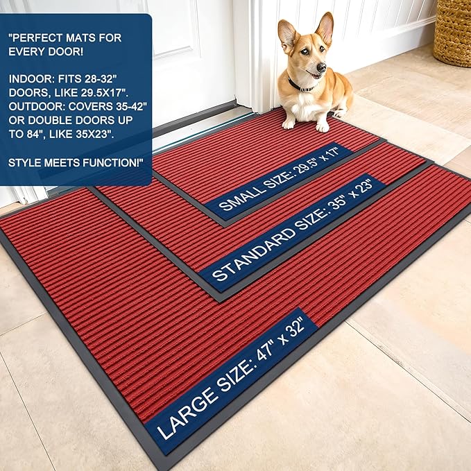 OLANLY Front Door Mat Indoor Outdoor Entrance, Waterproof Heavy Duty Doormat, Fade Resistant, Low Profile, Easy Clean Patio Porch Welcome Floor Mats for Entry, 33x21, Red