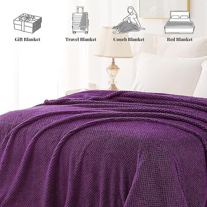 Whale Flotilla Extra Large Fuzzy Fleece Throw Blanket for Couch, 50x70 Inch Fluffy Warm Soft Jacquard Blankets for All Season, Lightweight and Cozy, Purple