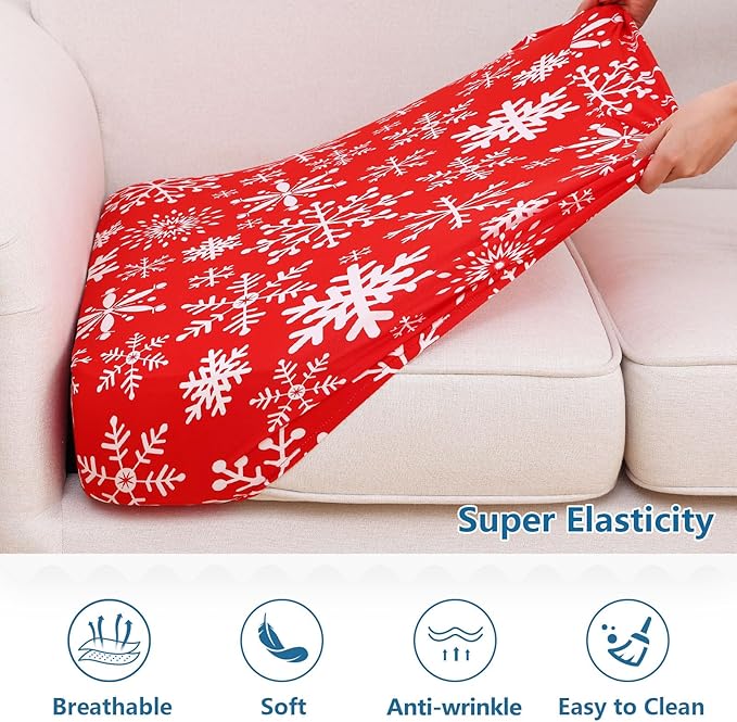hyha Printed Couch Cushion Covers, Floral Sofa Covers Washable for 3 Cushion Couch, Stretch Pattern Outdoor Cushion Covers for Patio Furniture with Elastic Bottom(Large, Christmas Snowflakes)