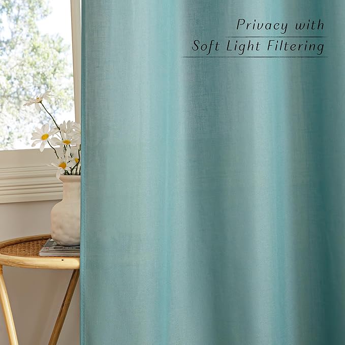 NICETOWN Greyish Blue Linen Curtains for Kitchen, Thick Flax Small Window Treatments Semi Sheer Privacy Assured with Light Through for Cafe/Bathroom, W55 x L84, 2 Panels