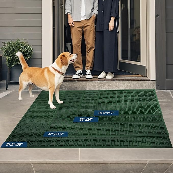 Mibao Front Door Mat Indoor Outdoor Entrance, Dirt Trapping Waterproof All-Season, All-Weather Doormat, Non-Slip Durable Natural Rubber Low Profile Easy Clean Patio Entrance Mat, 29.5" x 17", Green