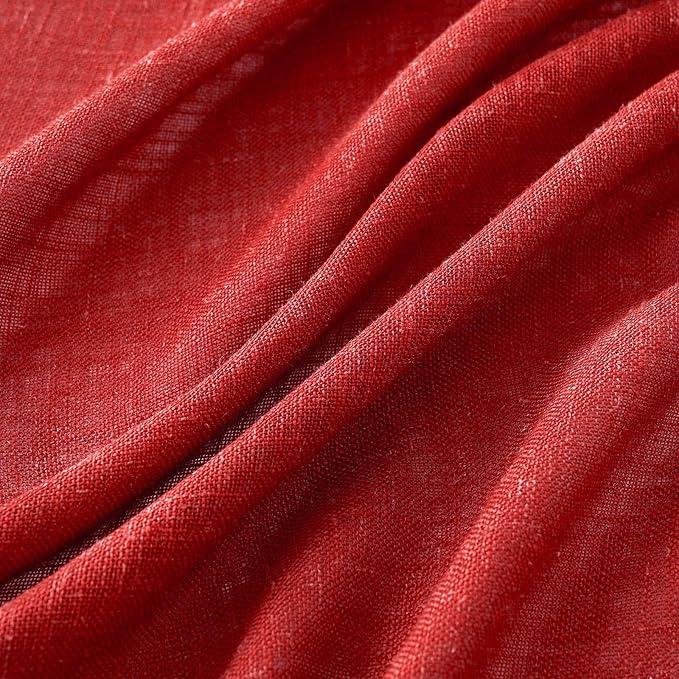 MIULEE Red Linen Curtains 90 Inch Long for Bedroom Living Room, Soft Thick Linen Textured Window Drapes Semi Sheer Light Filtering Rod Pocket Back Tab Christmas Burlap Look, 2 Panels