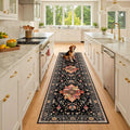 RELEANY Area Rugs 2'6''x8' Runner Rug Non Slip Washable for Kitchen Hallway Bedroom Beside Laundry Room Bathroom Rug, Floor Carpet, Black Colorful Floral Dark Tan