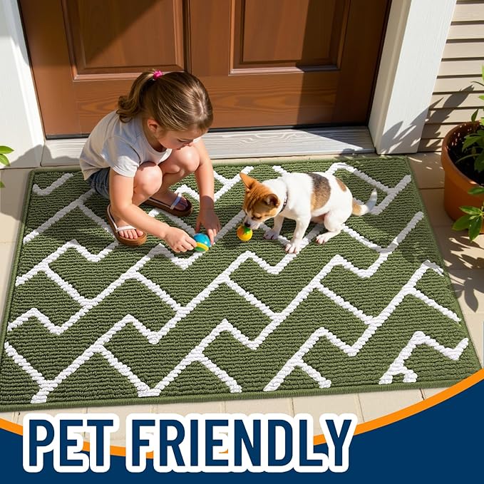 OLANLY Front Door Mat, Non-Slip Rubber Backing, Dirt Resistant and Absorbent, Washable, Easy to Clean Low-Profile Indoor Doormat for Back Door, Entryway, Inside Entrance, 36x24, Green