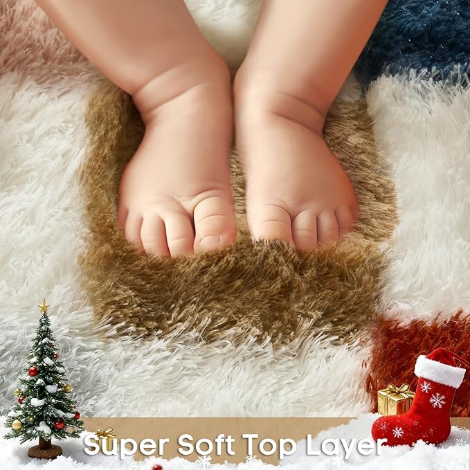 Ophanie Checkered Rainbow Rug for Living Room Bedroom, Colorful Fluffy Soft Cute Fuzzy Area Rugs, Shag Plush Shaggy Bedside Floor 8x10 Furry Carpet for Kids Teen Dorm Nursery Home Decor Aesthetic