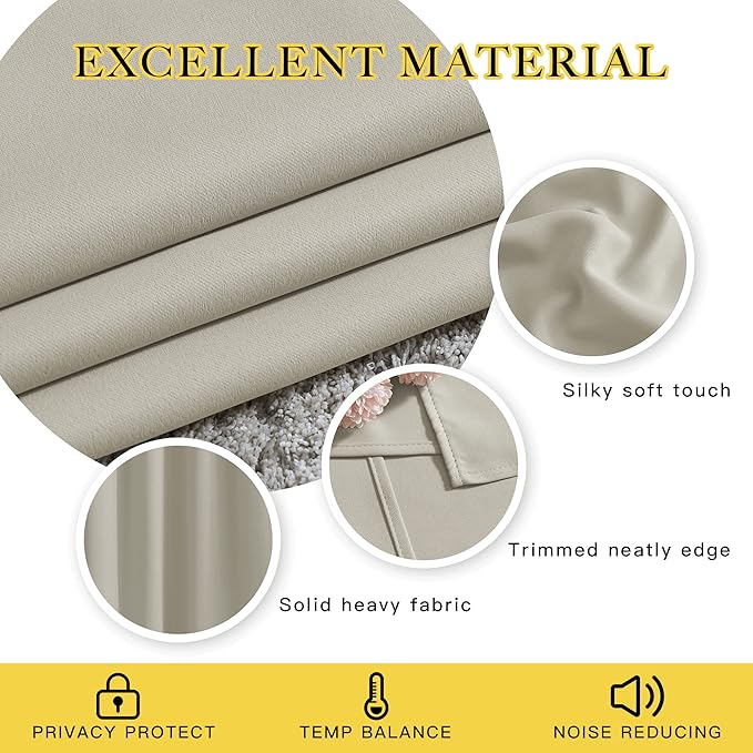 NICETOWN Blackout Bedroom Curtains 48 inches Long - Window Treatment Thermal Insulated Solid Grommet Room Darkening Privacy Sound Reducing for Kitchen (Natural, Set of 2, W37 x L48)