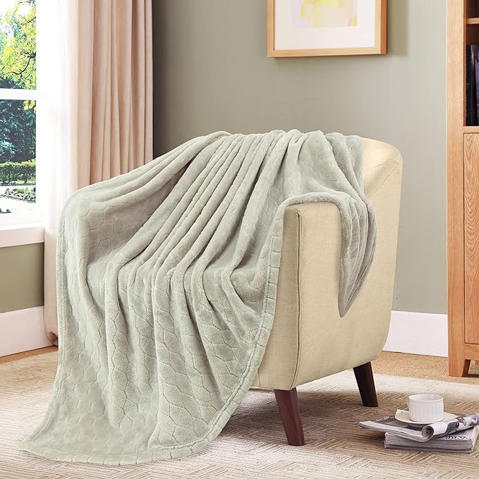 TOONOW Fleece Blanket Textured Fuzzy Plush Throw Blanket Twin Size 60" x 80", Super Soft Fluffy Bed Blanket Geometric Pattern Comfy Microfiber Flannel Blankets for Couch, Bed, Sofa, Pumice Stone