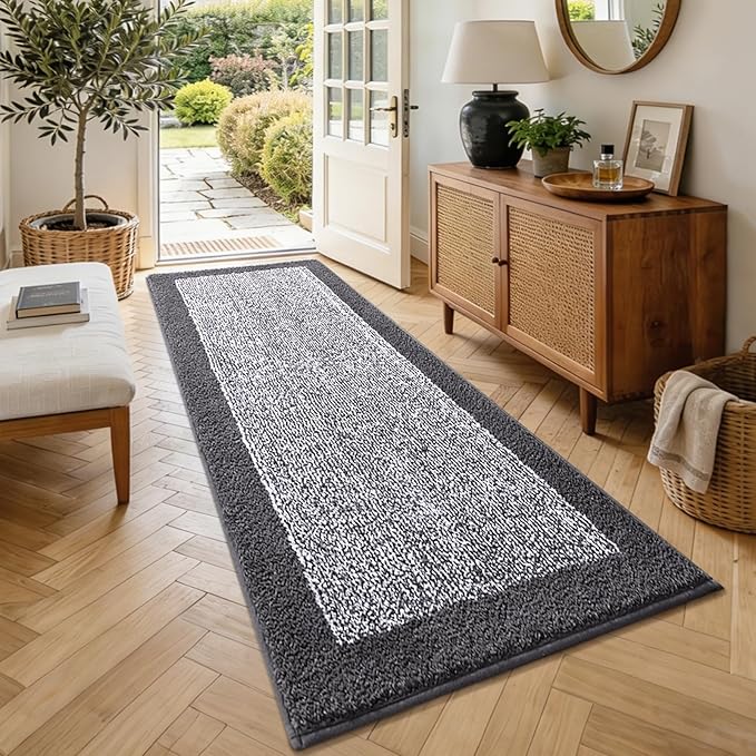 70x24 Long Bathroom Rugs Washable Non Slip, Grey Bath Mat for Bathroom Floor Tub, Soft Absorbent Quick Dry Mats for Shower,Bathtub,Home Decor