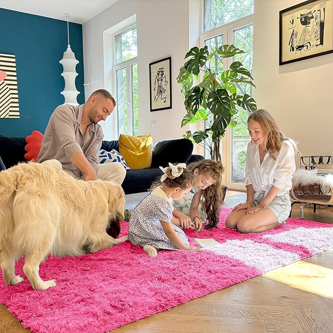OLANLY 2x6 Machine Washable Runner Rugs for Hallway, Soft Fluffy Shaggy Bedside Rugs for Bedroom, Living Room, Indoor Floor Carpet for Kids Girls Boys, Nursery Rooms, Home Decor Aesthetic, Hot Pink