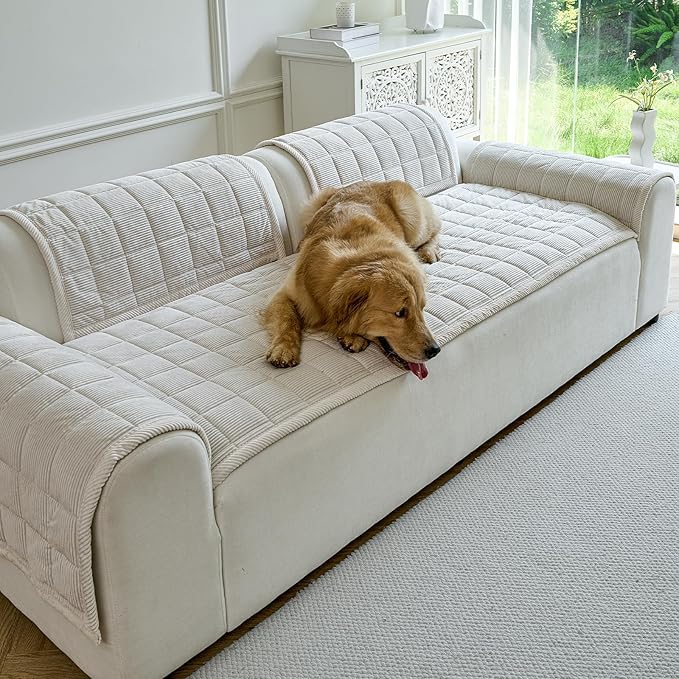 Couch Covers for Dogs Washable, Non Slip Couch Covers for Loveseat Sofa Pet Friendly, Soft Fuzzy Sofa Covers for Pet, Dog Couch Cover Furniture Protector(1PC,Beige White,27.6"x94.5")