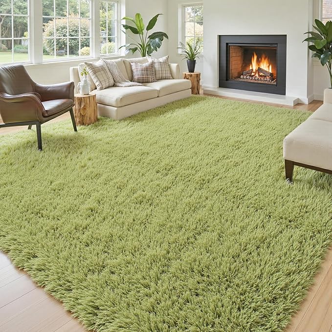 8x10 Area Rugs for Bedroom Living Room, Large Area Rug Shag Carpet Soft Plush Furry Bedside Rug, Machine Washable Area Rugs for Kids Home Decor(8 x 10, Grass Green)