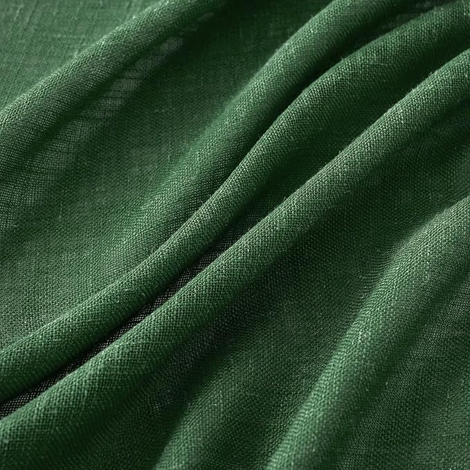 MIULEE Emerald Green Kitchen Curtains 24 Inch Length 2 Panels, Soft Thick Linen Textured Semi Sheer Light Filtering Short Cafe Tier Curtains for Small Half Window Back Tab Rod Pocket Christmas Decor