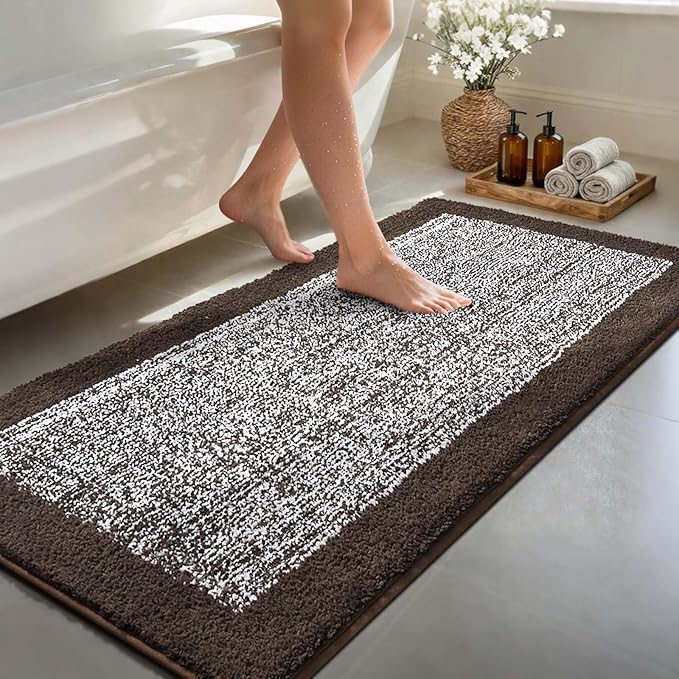 48x24 Long Bathroom Rugs Washable Non Slip, Brown Bath Mat for Bathroom Floor Tub, Soft Absorbent Quick Dry Mats for Shower,Bathtub,Home Decor