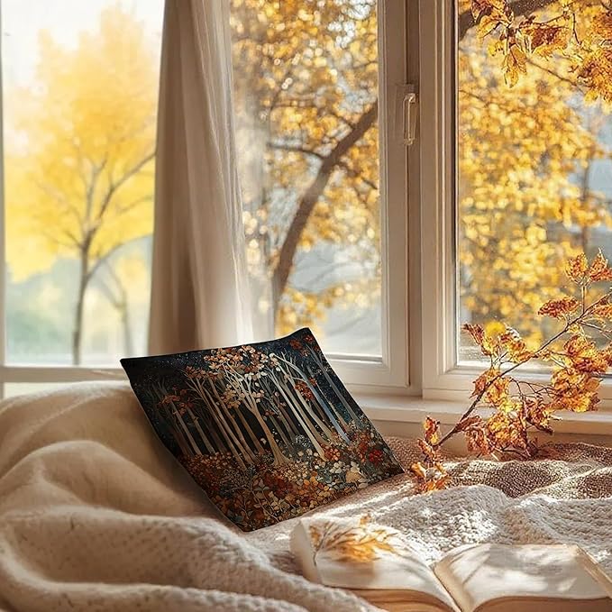 Rustic William Morris Inspired Autumn Forest Decor Pillow Covers 18x18,Fall Home Room Decor, Vintage Botanical Nature Decorative Throw Pillow Covers for Home Bedroom Living Room