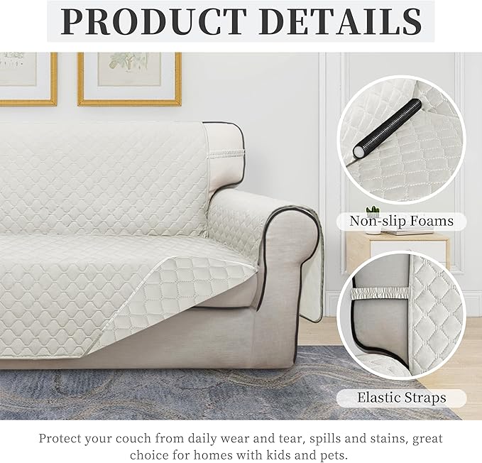 ISSUNTEX Double Protection 100% Waterproof Loveseat Sofa Covers for Living Room, Couch Covers for 2 Cushion Couch Sofa, Reversible Furniture Protector Sofa Cover for Dogs (Loveseat, Ivory/Ivory)