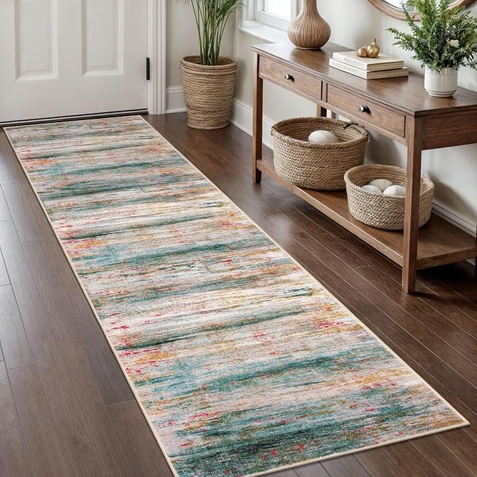 KOZYFLY Modern Abstract Hallway Runner Rug, 2x8 Washable Rug Runner Non-Slip Soft Kitchen Runner Rugs, Print Green Carpet Runner for Entryway Bathroom Laundry Room Foyer