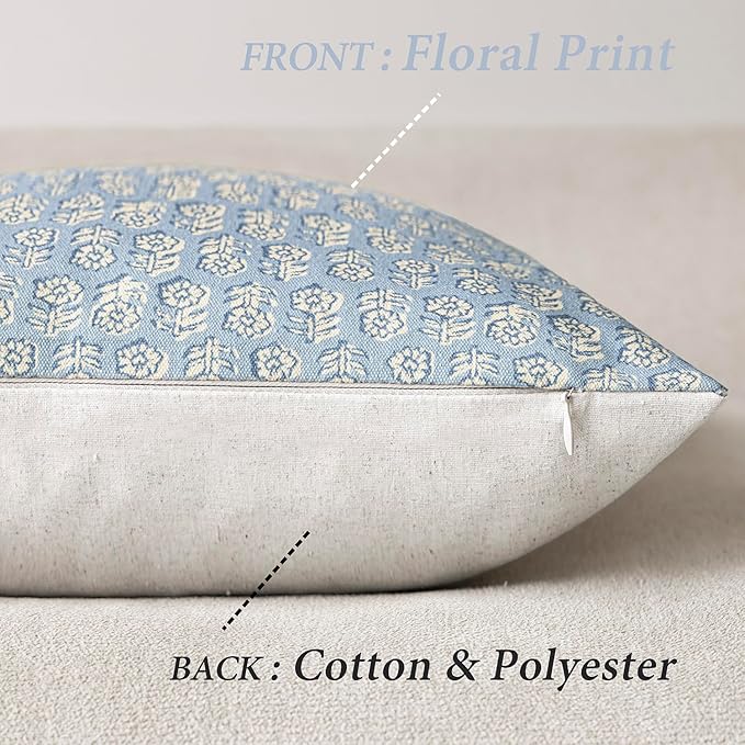 Foindtower Set of 2 Decorative Neutral Floral Print Throw Pillow Covers Vintage Accent Farmhouse Cushion Covers Boho Home Decor for Sofa Couch Chair Bedroom Living Room Outdoor,20×20 Inch,Powder Blue