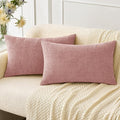 MIULEE Pack of 2 Couch Valentines Throw Pillow Covers 12x20 Inch Soft Spring Blush Pink Chenille Lumbar Pillow Covers for Sofa Living Room Solid Dyed Cases