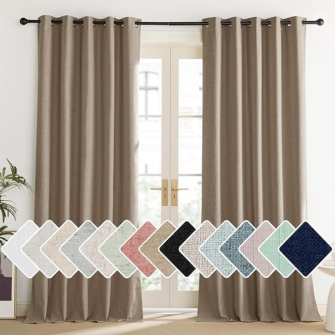 NICETOWN Burlap Vintage Open Linen Weave Flax Thermal Curtains, 100% Blackout Curtains 95" Long for Dining Room, Soundproof Window Treatment Drapes for Home Office, 62" Wide Per Panel, Set of 2