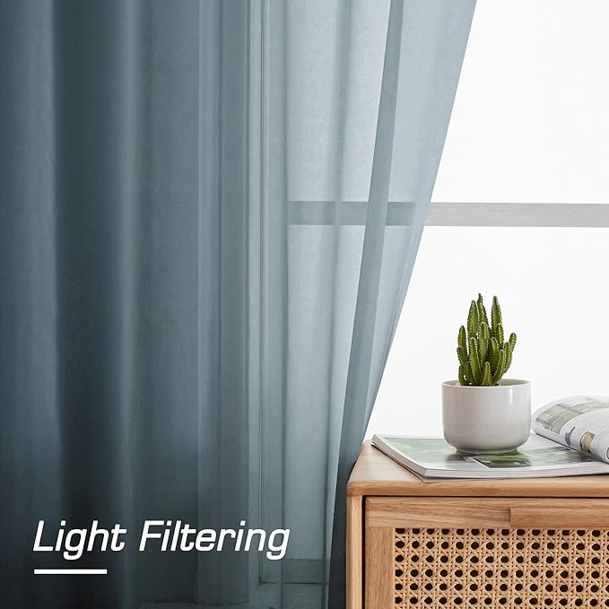 OWENIE Sheer Curtains 96 inches Long for Bedroom Living Room 2 Panels Set, Farmhouse Rod Pocket Light Filtering Voile Sheer Curtain, 42Wx96L inch, Dusty Blue