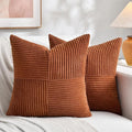 Fancy Homi 2 Packs Rust Decorative Throw Pillow Covers 22x22 Inch for Living Room Couch Bed, Rustic Farmhouse Boho Home Decor, Soft Corss Corduroy Patchwork Terracotta Square Cushion Case 55x55 cm