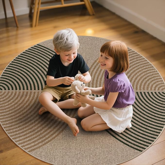 Lahome Enfys Modern Rainbow Round Rug, 6ft Easy Jute Circle Patio Rug Washable Indoor Outdoor Rugs for Living Room, Farmhouse Natural Round Area Rug Contemporary Carpet for Entryway Backyard
