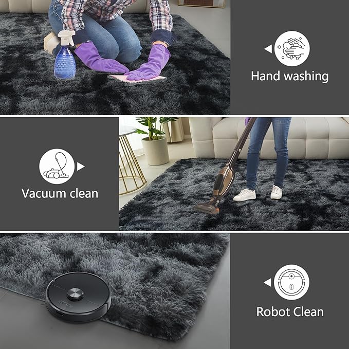 10X14 Large Area Rugs for Living Room Bedroom,Big Shag Rug for Bedroom Dorm,Soft Fluffy Indoor Carpet Nursery Rugs for Kids Girls Room Home Decor(Mottling Black, 10X14 Feet)
