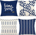YCOLL Pillow Covers 18x18 Set of 4, Modern Sofa Throw Pillow Cover, Decorative Outdoor Linen Fabric Pillow Case for Chair Sofa Couch Bed Car, Dark Blue