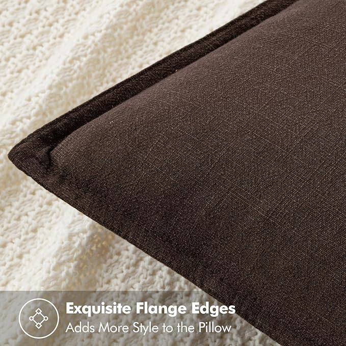 MIULEE Decorative Linen Euro Sham Pillow Covers 22x22 Inch Dark Brown Boho Farmhouse Neutral Winter Couch Throw Pillows for Bed Pack of 2 Accent Modern Pillowcase Sofa Livingroom Home Decor
