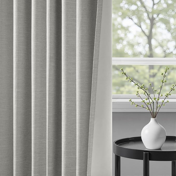 Topfinel 92 Inch Linen 100% Blackout Curtains 2 Panels for Living Room Bedroom Thermal Insulated Total Black Out Linen Drapes with Back Tab Room Darkening Charcoal Grey Window Curtains 52x92