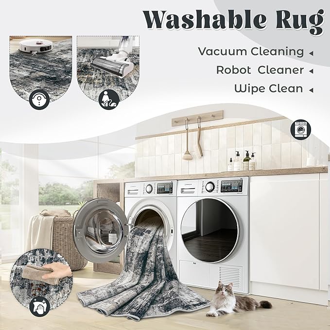9x12 Area Rug for Living Room, Washable Modern Abstract Large Area Rug Neutral Soft Non Slip Kids Rug Stain Resistant Indoor Carpet for Bedroom Dining Room Playroom Office(BlackGrey, 9'x12')