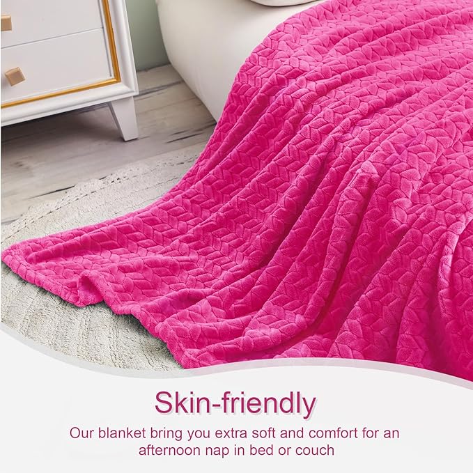 Exclusivo Mezcla Fleece King Size Blanket for Bed, 90x104 Inches Soft Cozy Jacquard Flannel Blankets, Lightweight Fuzzy Plush Warm for Women, Hot Pink