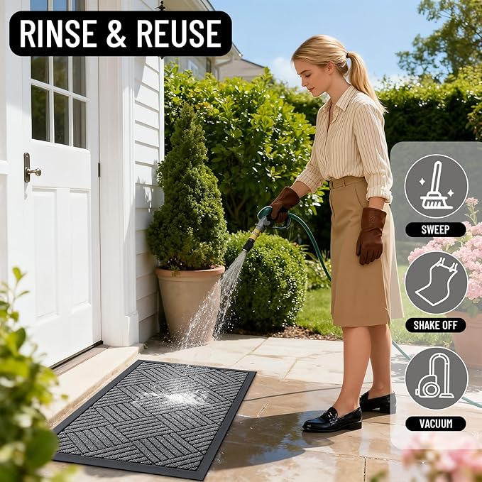 OLANLY Front Door Mat Outside Entrance 71x47, Absorbent, Heavy Duty Sturdy Natural Rubber Doormat Indoor Outdoor, Stain and Fade Resistant, Non-Slip Low Profile Floor Mat for Entryway, Grey Diamond