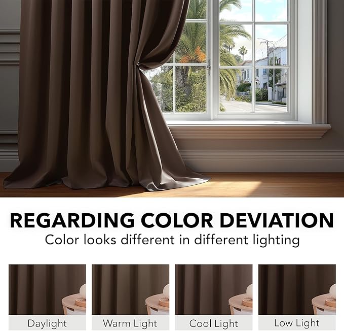 Deconovo Blackout Curtains, Thermal Insulated, W70 x L63 2 Panels, Back Tab, Machine Washable, Room-Darkening Drapes for Bedroom/Living Room Brown