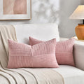 Fancy Homi 2 Packs Blush Pink Long Lumbar Decorative Throw Pillow Covers 12x24 Inch for Couch Bed Sofa, Rustic Farmhouse Boho Home Decor, Soft Striped Corduroy Rectangle Accent Cushion Case 30x60 cm
