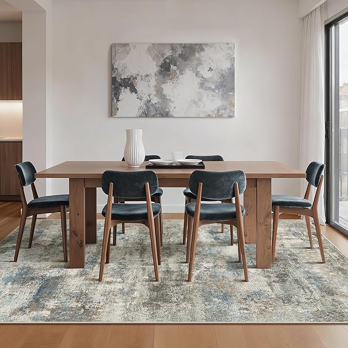 BEIMO Area Rugs 8x10 for Living Room Bedroom, Modern Abstract Machine Washable Rug, Large Soft Low Pile Floor Carpet with Non Slip Backing for Dining Room, Blue/Taupe