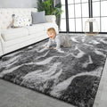 TWINNIS Super Soft Shaggy Rugs Fluffy Carpets, 6x9 Feet, Indoor Modern Plush Area Rugs for Living, Bed Room Kids Room Nursery Home Decor, Upgrade Anti-Skid Rectangular Fuzzy Rug, Black Grey
