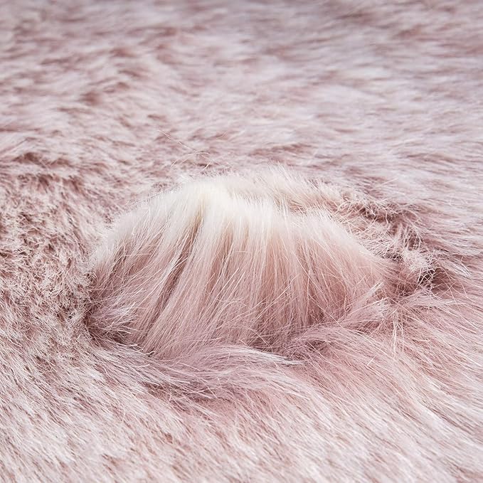 Ashler HOME DECO Soft Fox Faux Fur Chair Couch Cover Area Rug for Bedroom Floor Sofa Living Room Pink White 3 x 3 Feet Round