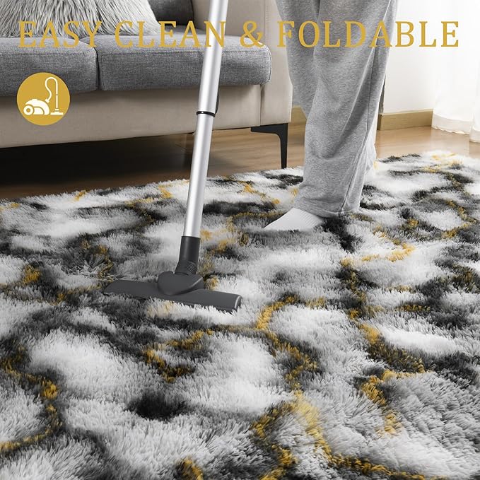 LOCHAS Ultra Soft Indoor Modern Area Rugs Fluffy Living Room Carpets for Children Bedroom Home Decor Nursery Rug 8 x10 Feet, Grey-Gold