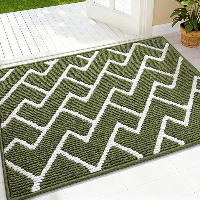 OLANLY Front Door Mat, Non-Slip Rubber Backing, Dirt Resistant and Absorbent, Washable, Easy to Clean Low-Profile Indoor Doormat for Back Door, Entryway, Inside Entrance, 36x24, Green
