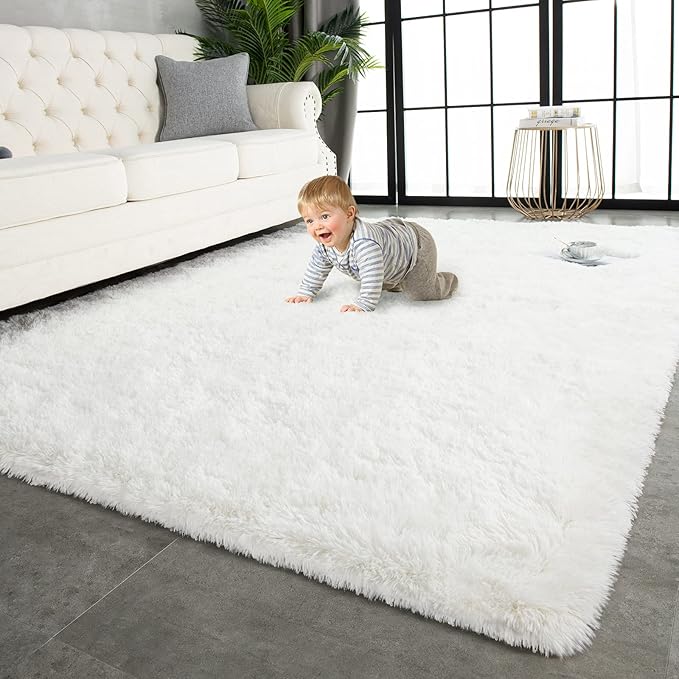 TWINNIS Super Soft Shaggy Rugs Fluffy Carpets 4x5.9 Feet, Indoor Modern Plush Area Rugs for Living Room Bedroom Kids Room Nursery Home Decor, Upgrade Anti-Skid Fuzzy Rug, Cream White