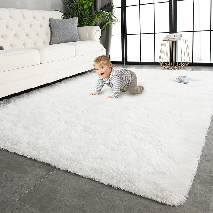 TWINNIS Super Soft Shaggy Rugs Fluffy Carpets 10x14 Feet, Indoor Modern Plush Area Rugs for Living Room Bedroom Kids Room Nursery Home Decor, Upgrade Anti-Skid Fuzzy Rug, Cream White