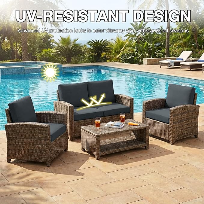 hyha 4Pcs Patio Cushion Covers, Stretch Outdoor Couch Cushion Covers, Washable Outdoor Chair/Sofa Slipcovers for Patio Furniture Cushions Protector with Elastic Bottom(Dark Gray,Cover Only)
