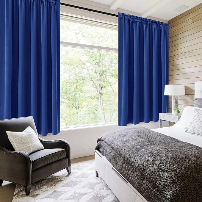 DWCN Blackout Curtains for Bedroom – Rod Pocket Thermal Insulated Noise Reducing Noise Reducing Drapes for Living Room, W 60 x L 63 Inch, 2 Panels, Classic Blue