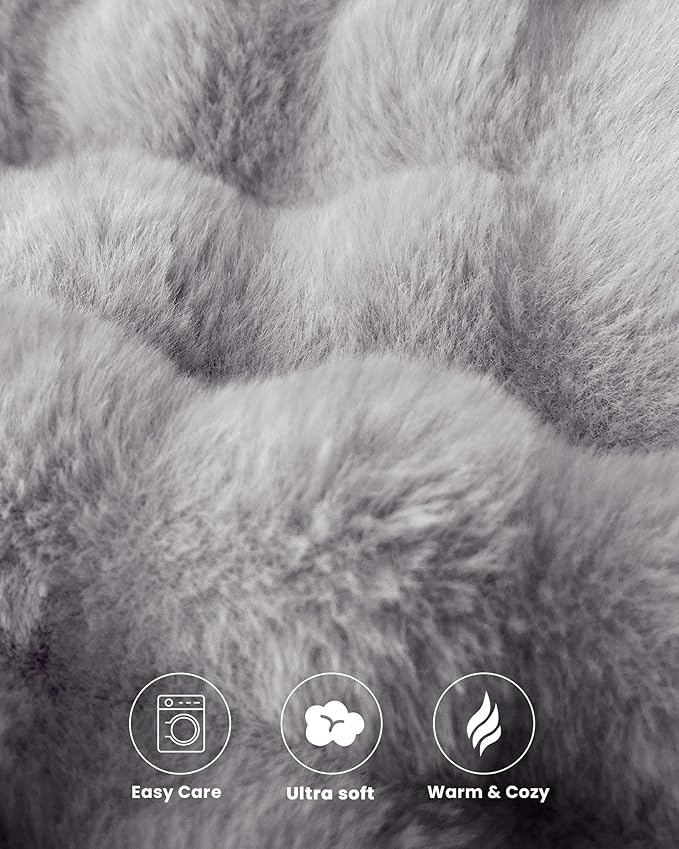 Ultra Soft Cozy Faux Fur Throw Blanket, Fuzzy Plush Thick Bubble Blanket, Oversize Luxury Fluffy Blanket for Couch, Bed, and Living Room, 50x60 Inches, Light Grey