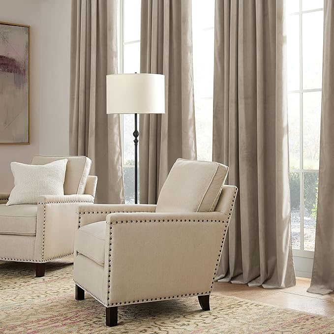 RYB HOME Camel Beige Velvet Curtains 96 inch, Room Darkening Window Curtains with Multiple Hanging Options Heavy Duty Plush Backdrop for Bedroom Guest Room, W52 x L96 inch, 2 Panels