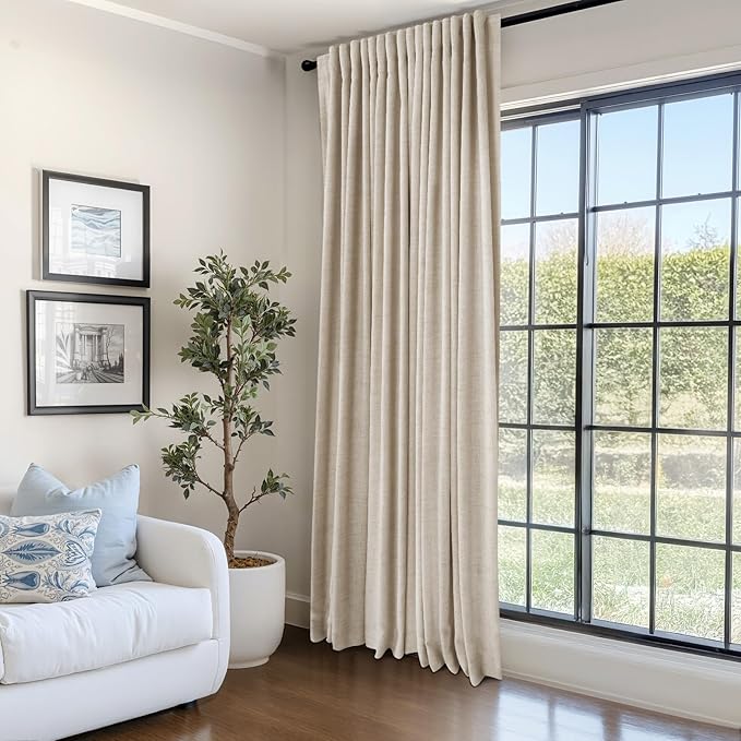 100% Blackout Shield Linen Blackout Curtains for Bedroom 84 Inches Long, Back Tab/Rod Pocket Living Room Drapes, Thermal Insulated Blackout Curtains 1 Panel Set, 100" W x 84" L, Oatmeal